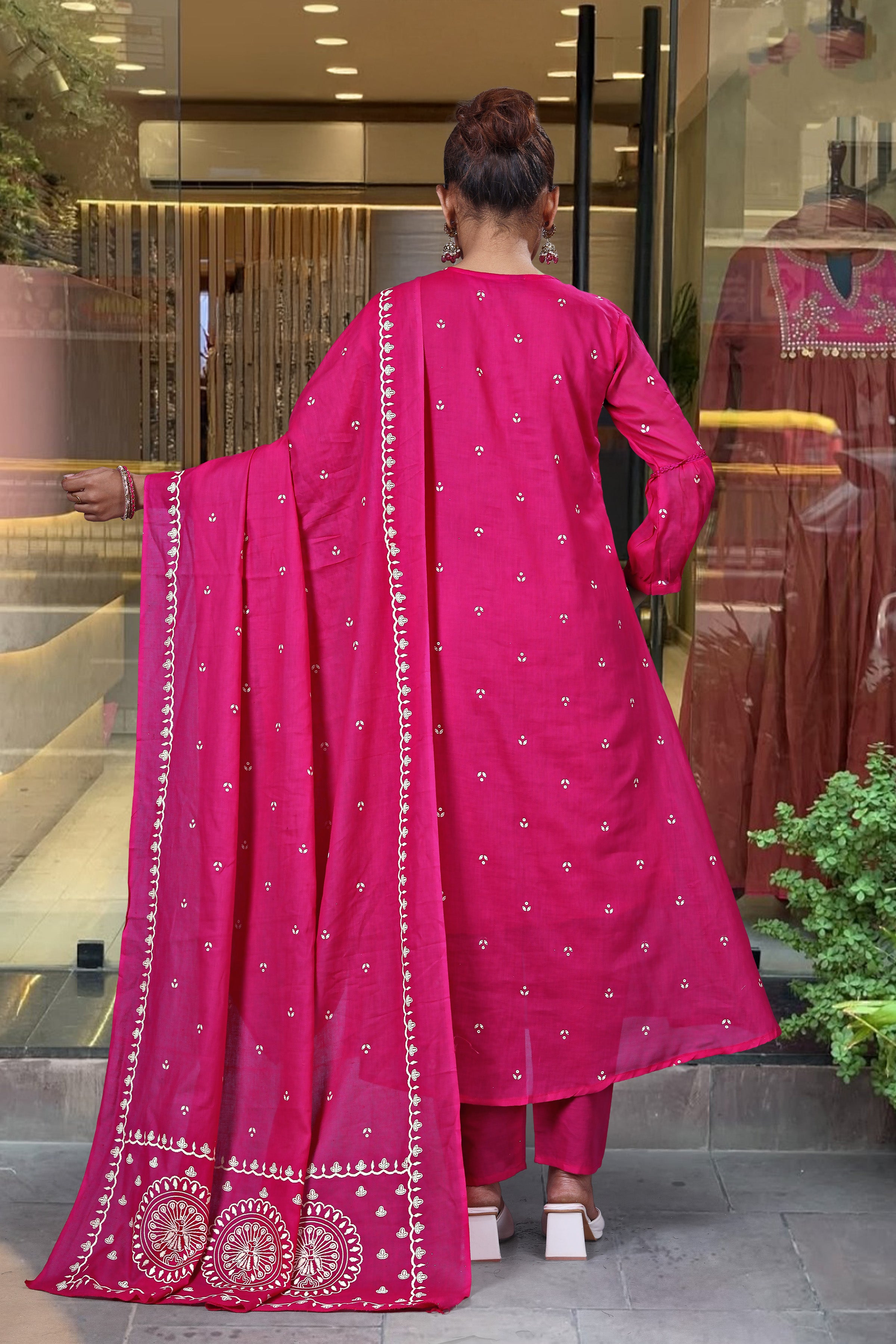 Pink Cotton Embroidered Anarkali Suit Festive Wear