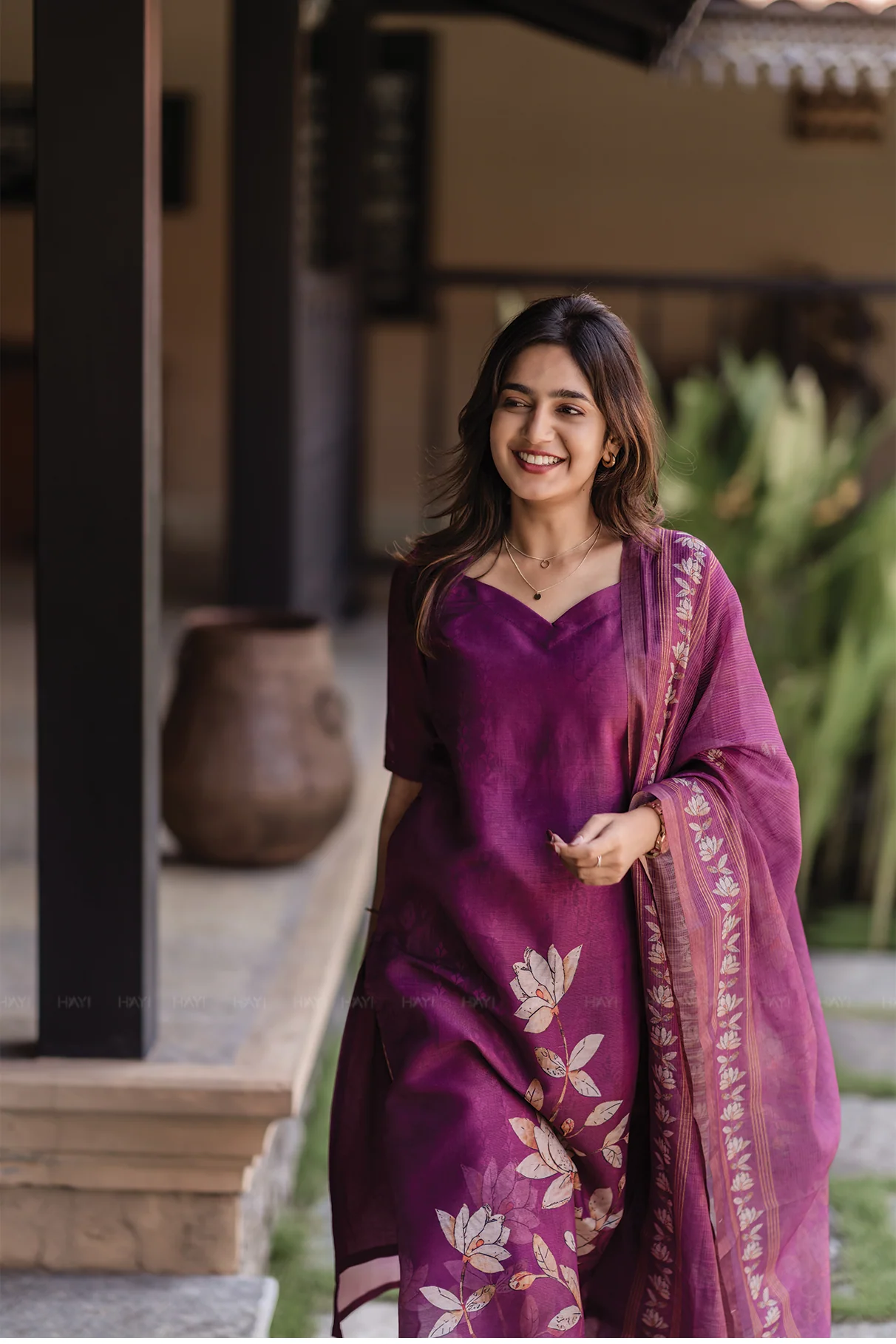 Pink printed 2 Piece Muslin Shimmer Silk Kurta with Dupatta