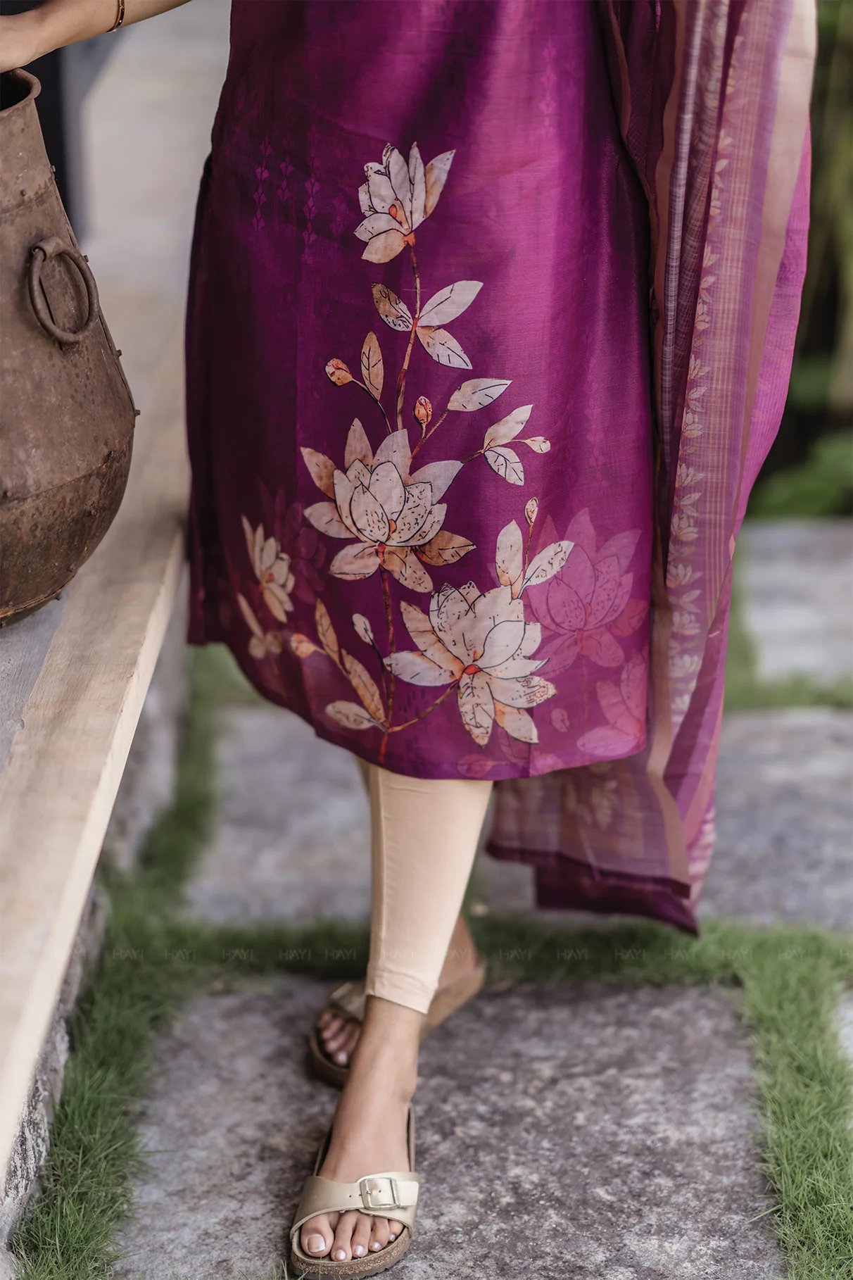 Pink printed 2 Piece Muslin Shimmer Silk Kurta with Dupatta