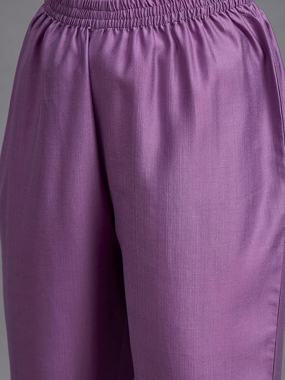 Purple Chanderi Silk Women Embroidery Straight Kurta Set