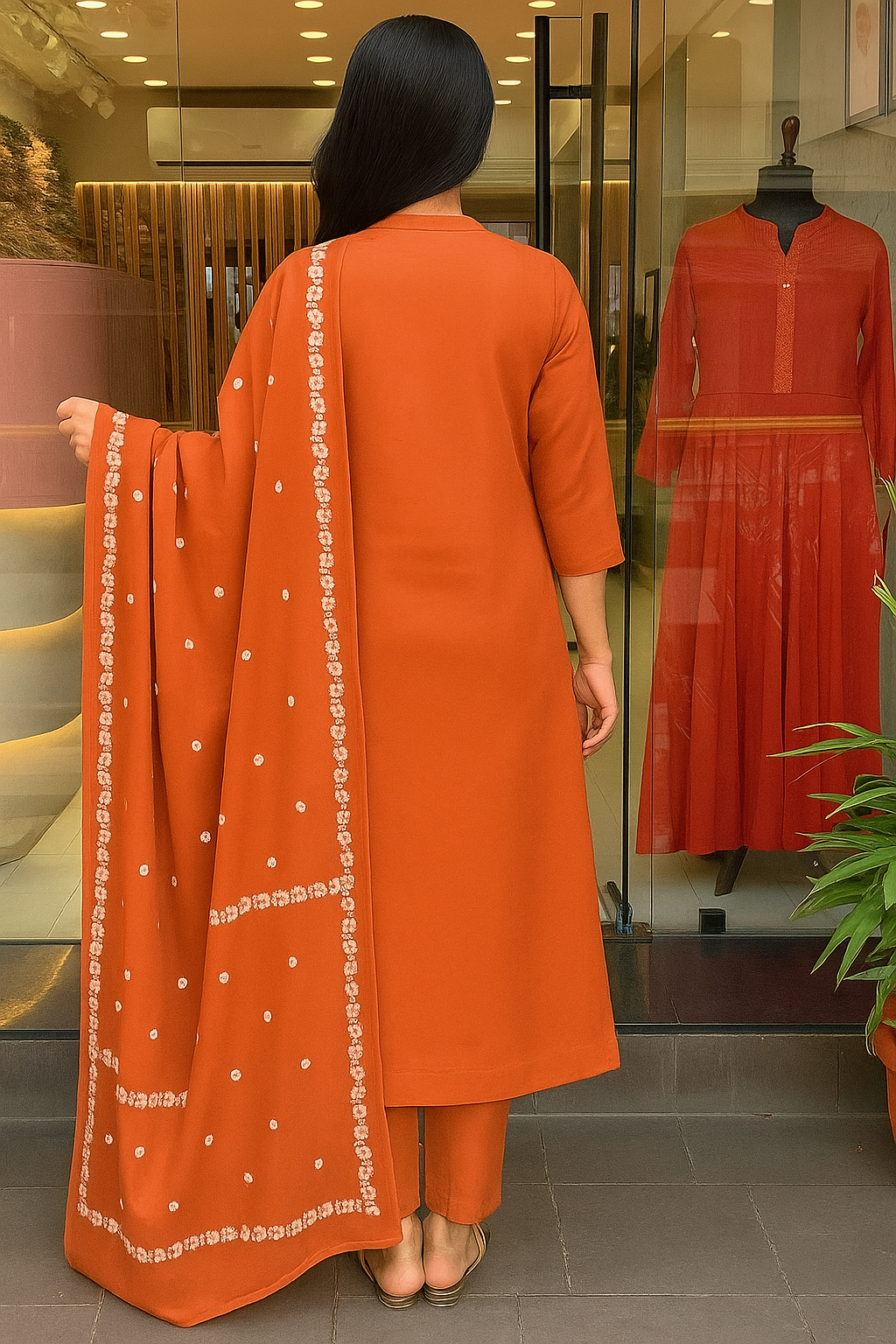 Impressive Orange Cotton Flared Kurta Pant Set with Dupatta for Daily Festive Wear