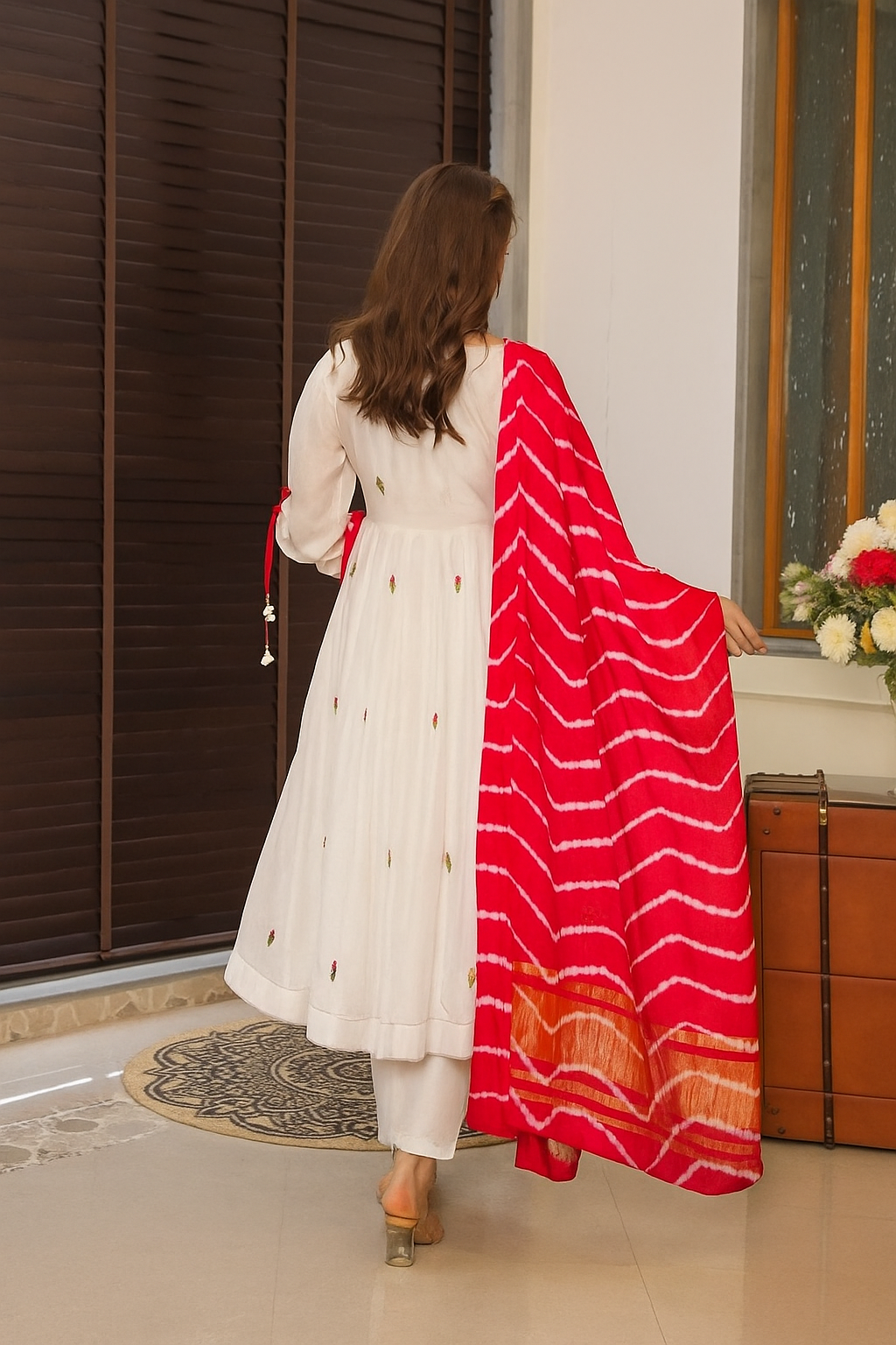 Off White Art Silk Party Wear Salwar Kameez