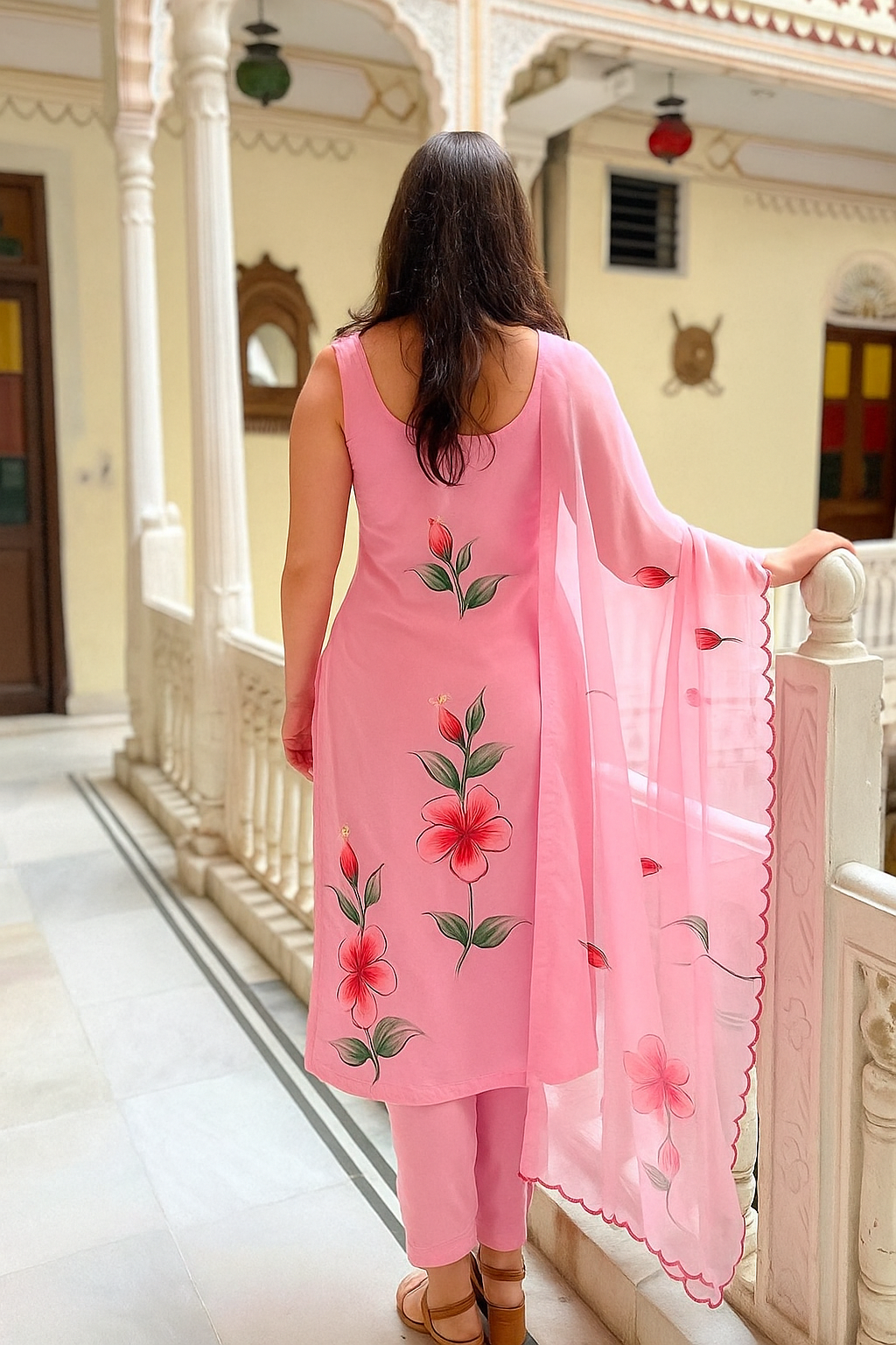 Elegant Light Pink Floral Viscose Readymade Kurti with Dupatta