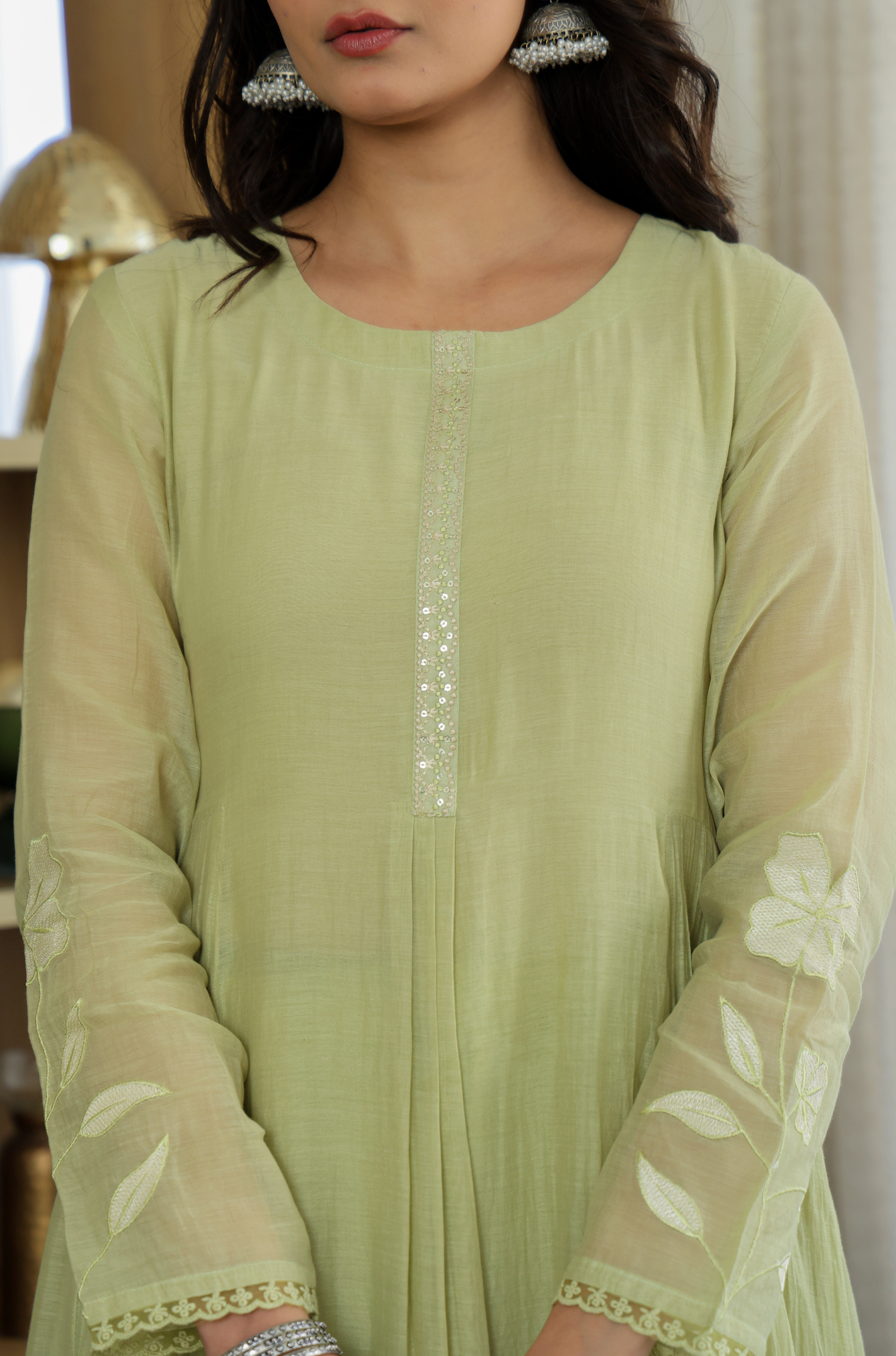 PISTA CHANDERI SILK KURTA WITH PANT AND EMBROIDERED DUPATTA