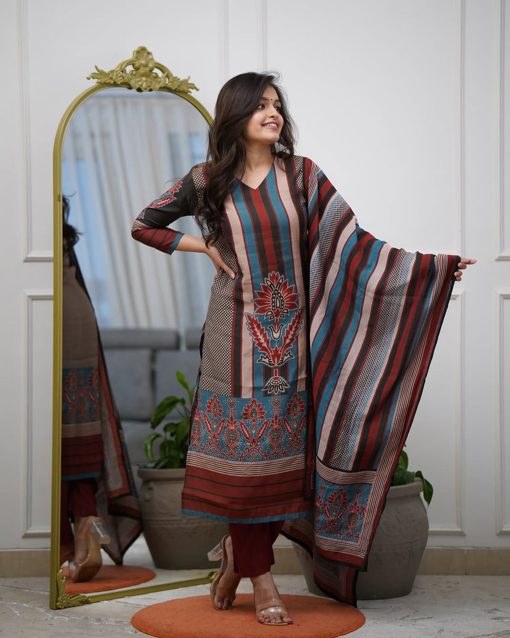 Multi Colour Soft Reyon Printed Kurta Pant Lightweight Mal Cotton Dupatta