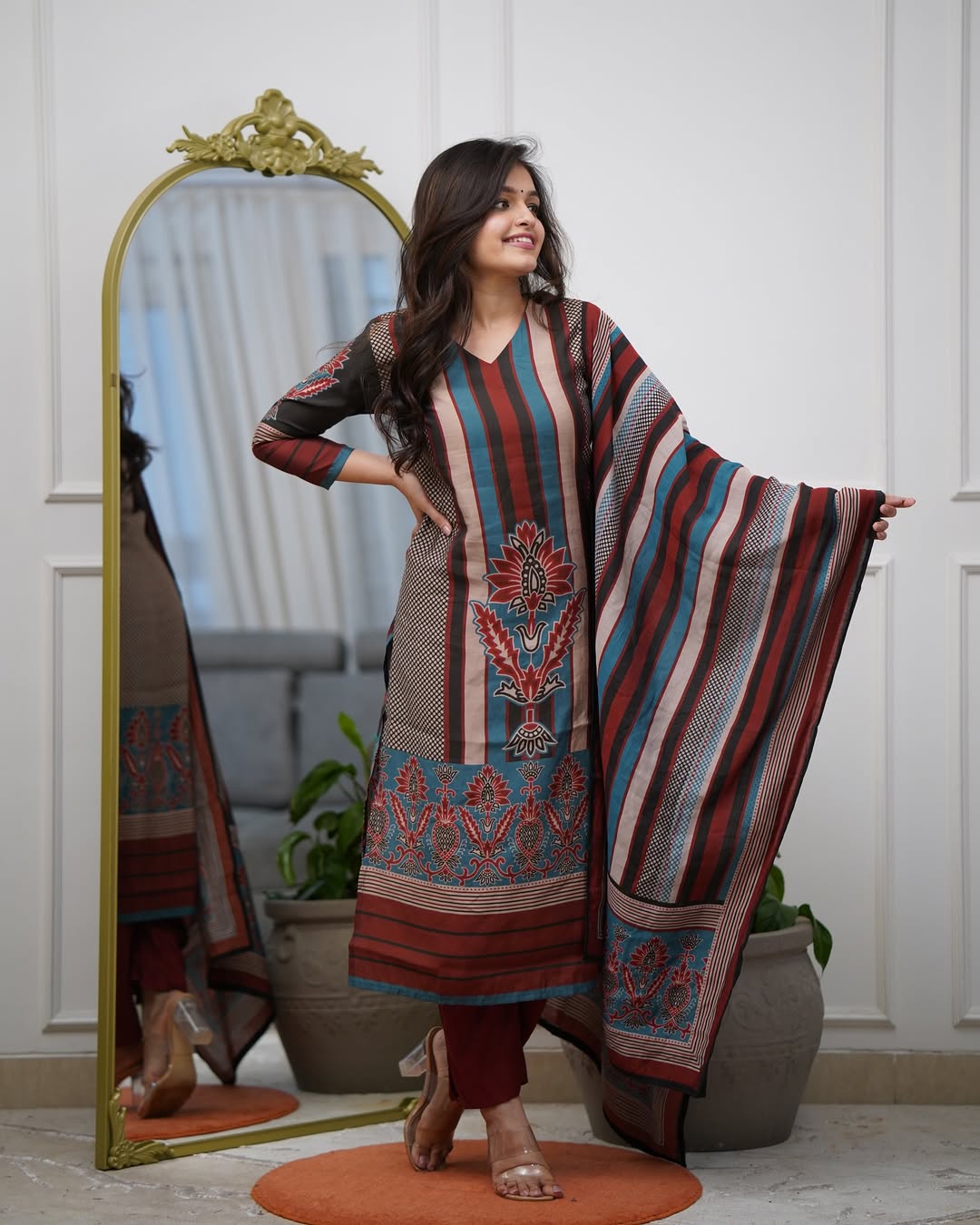 Multi Colour Soft Reyon Printed Kurta Pant Lightweight Mal Cotton Dupatta