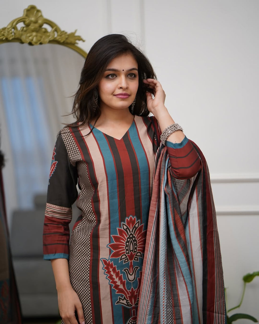 Multi Colour Soft Reyon Printed Kurta Pant Lightweight Mal Cotton Dupatta
