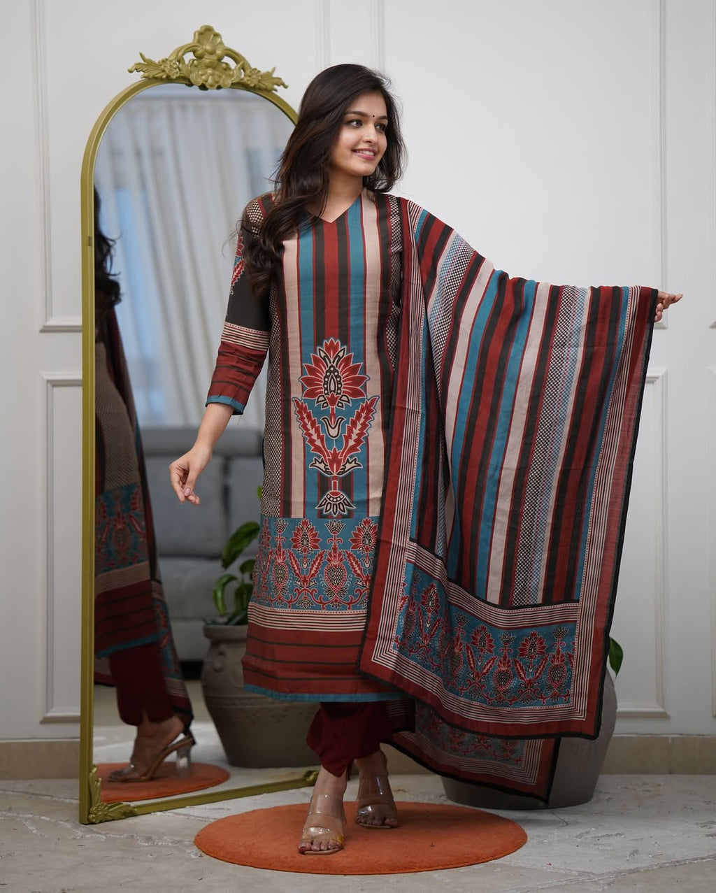 Multi Colour Soft Reyon Printed Kurta Pant Lightweight Mal Cotton Dupatta