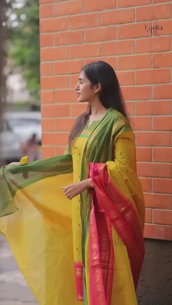 Elegant Kanchi Cotton Suit Set With Jacquard Dupatta