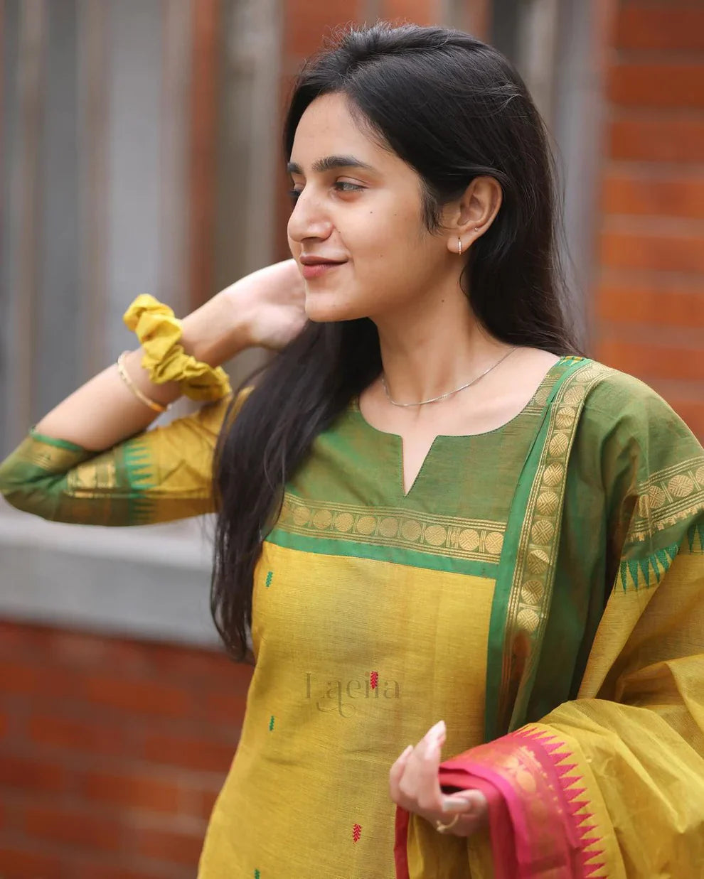 Elegant Kanchi Cotton Suit Set With Jacquard Dupatta