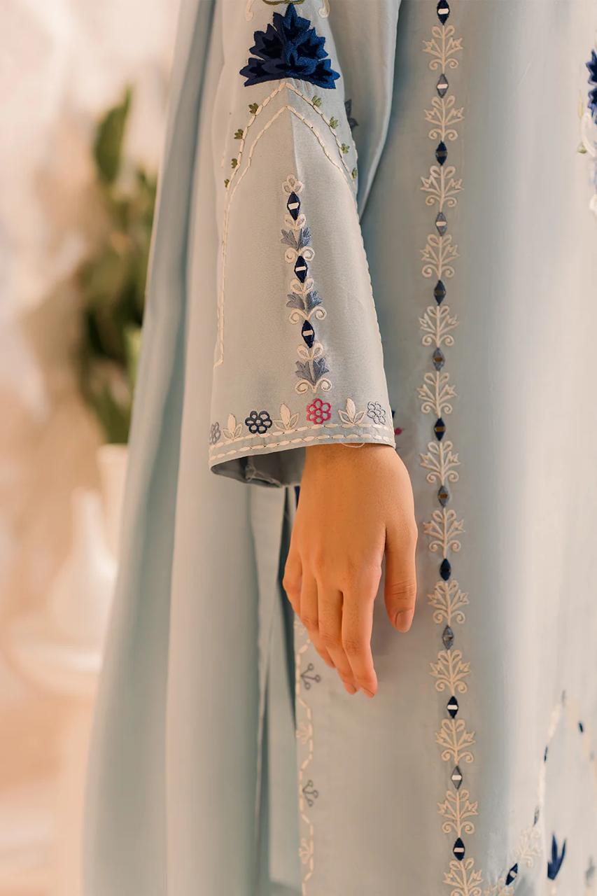 Light Blue Chanderi Silk Readymade Salwar Suit with Embroidered Work