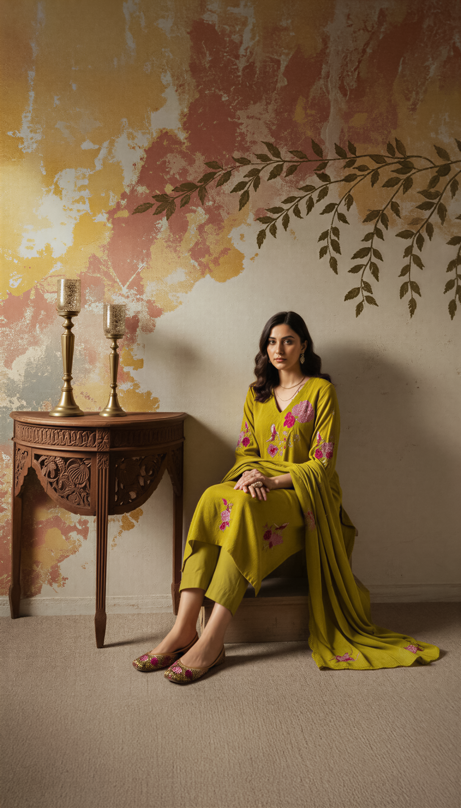 Yellow Color Elegant Chanderi Silk Embroidered Kurti Pant with Dupatta Set