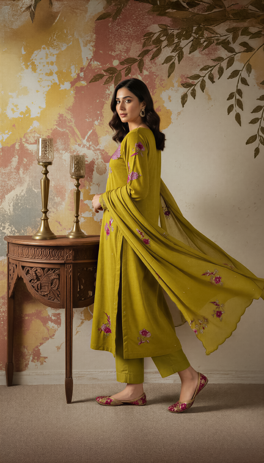Yellow Color Elegant Chanderi Silk Embroidered Kurti Pant with Dupatta Set