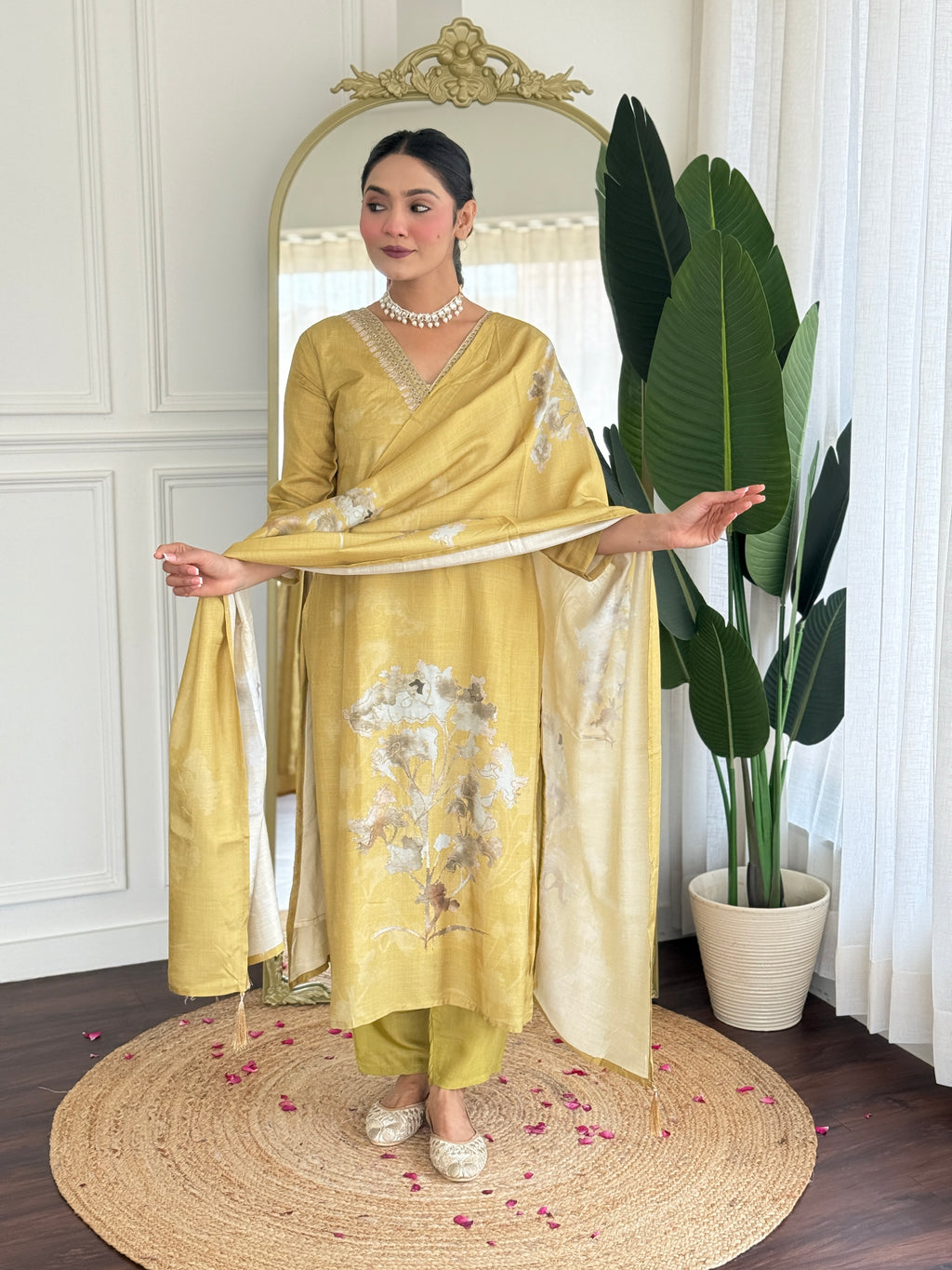 Classic Handwork Embroidered Muslin Fully Stitched Kurti Set with Digital Print