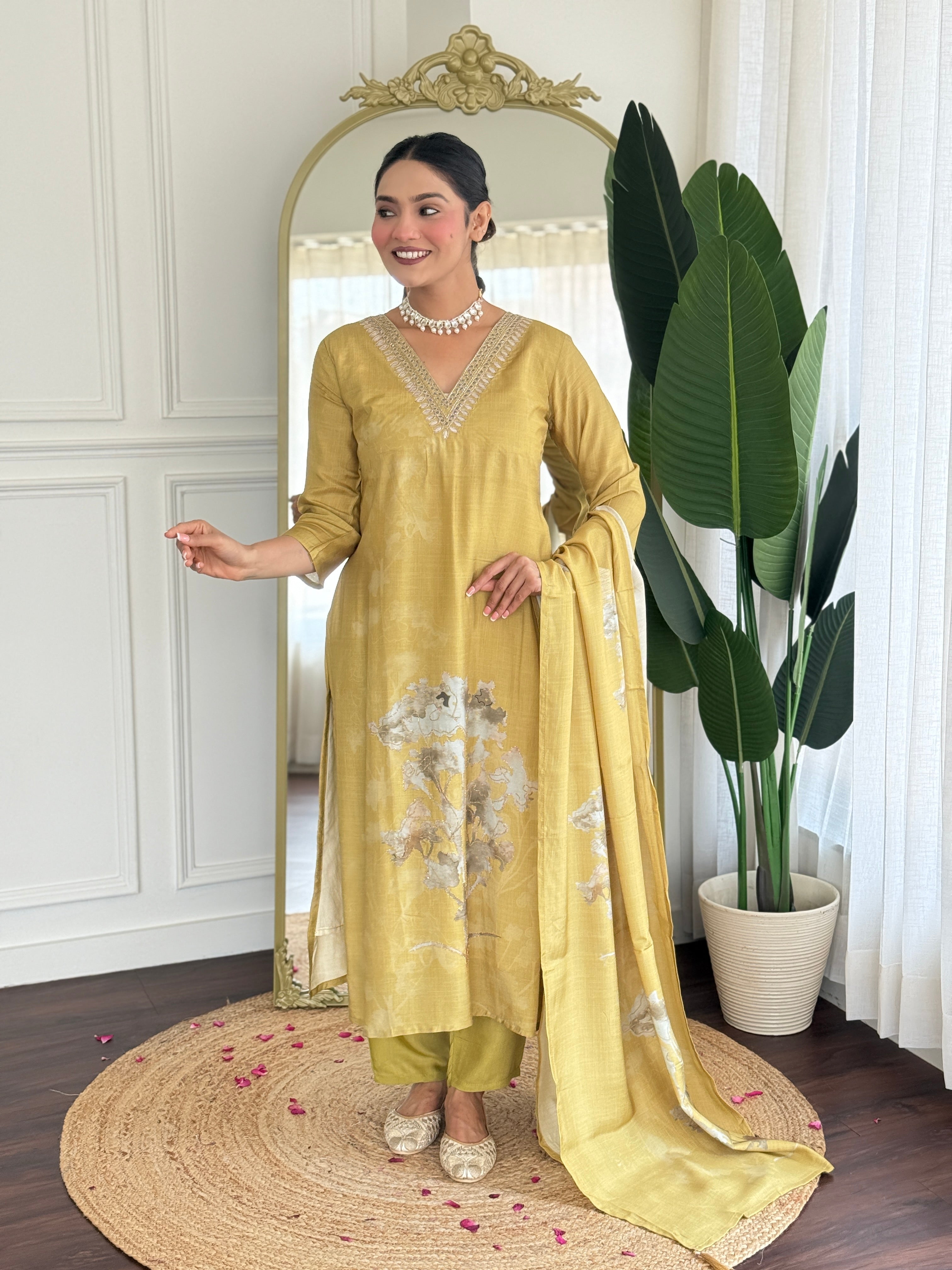 Classic Handwork Embroidered Muslin Fully Stitched Kurti Set with Digital Print